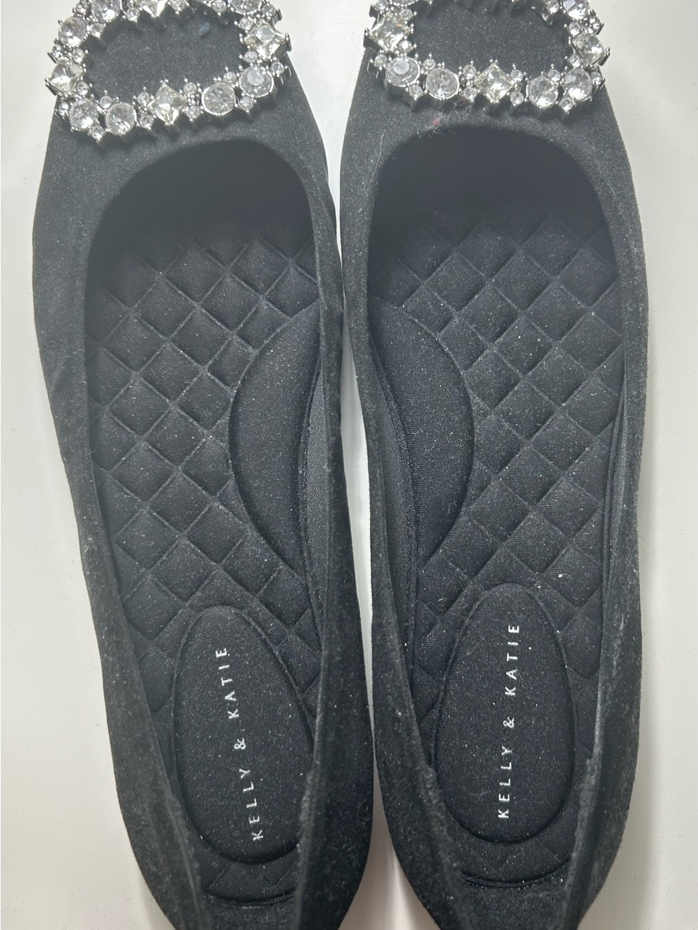 Kelly & Katie Black Jeweled Quilted Ballet Flats